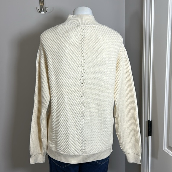 Marine Layer Skylar Turtleneck Sweater Chevron Ivory Merino Wool Sz M NEW - Picture 9 of 13